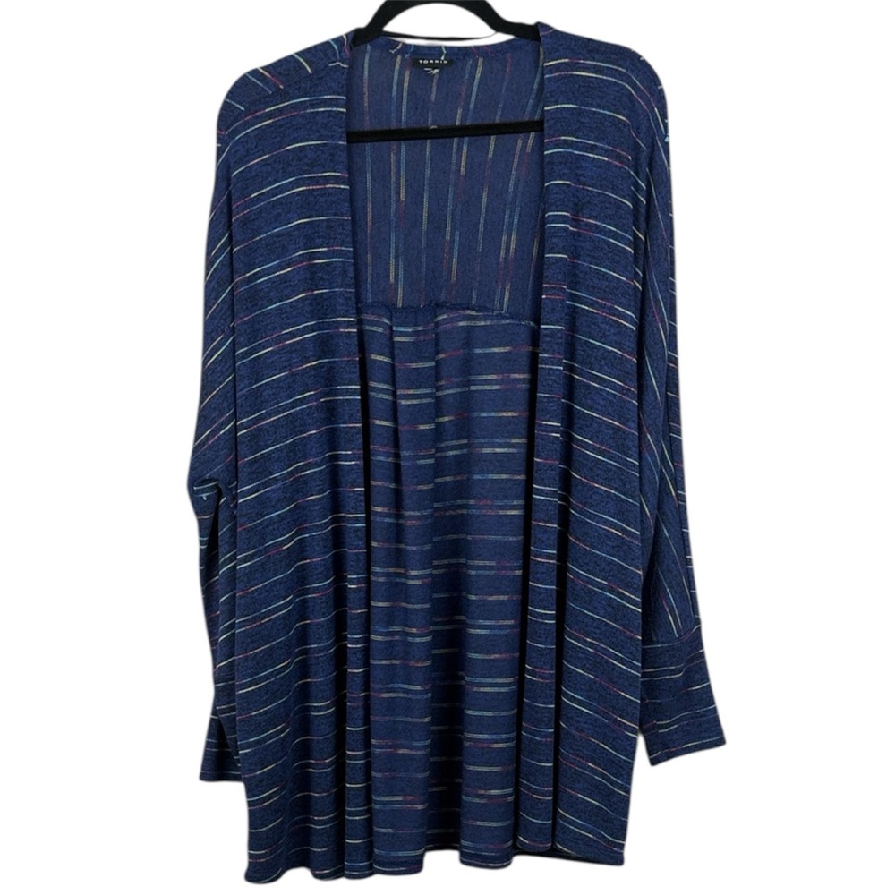 Torrid Blue Multi-Color Rainbow Stripe Open-Front Size 3X Cardigan